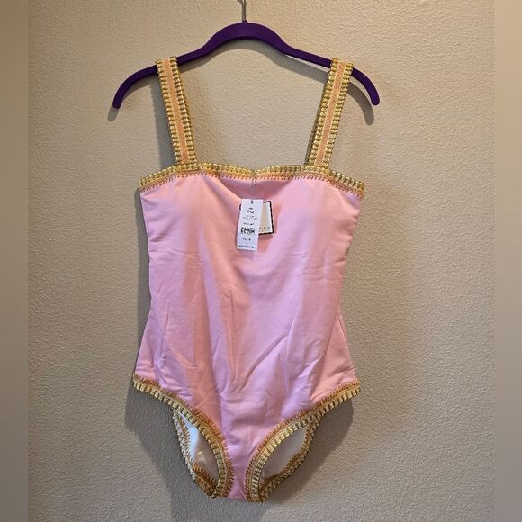 Platinum PQ by Solange Ferrarini Crochet Trim One Piece Swimsuit NWT Sz M - Picture 2 of 5